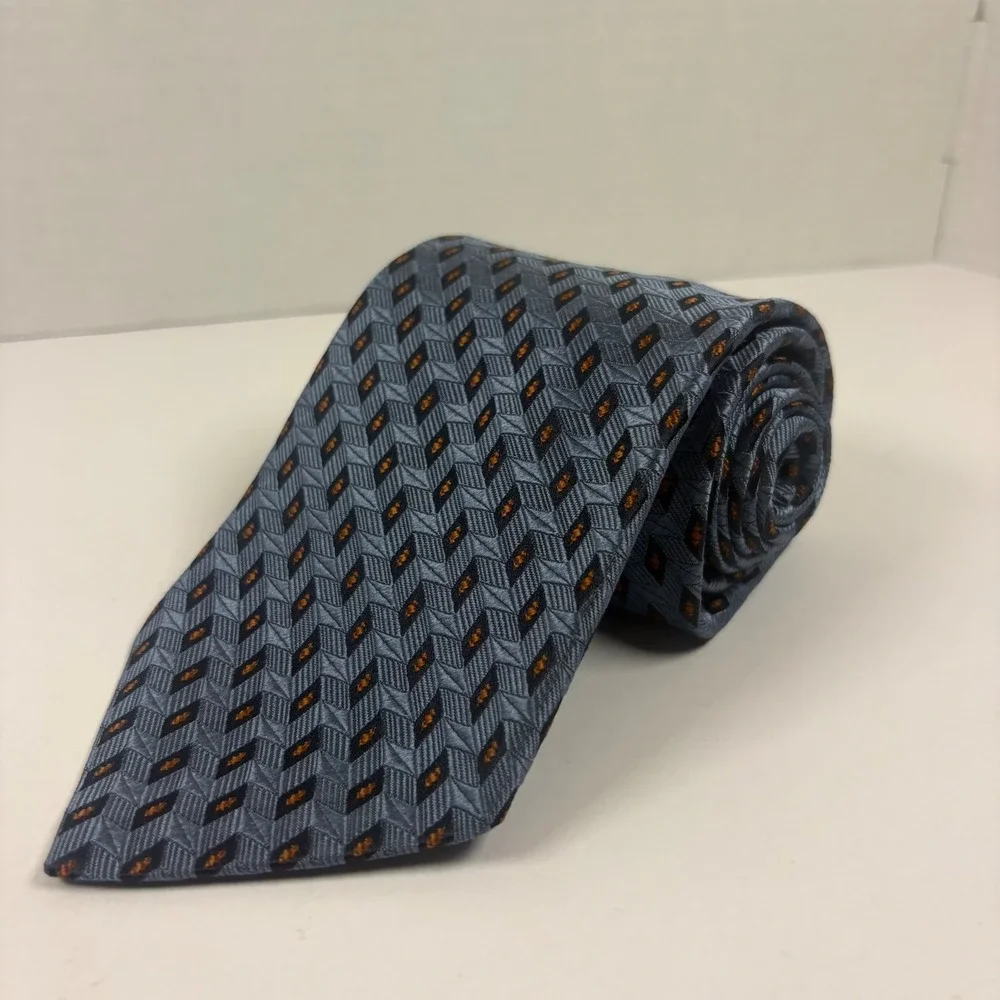 Ermenegildo Zegna Silk Tie Mens OS Blue Grey Geometric Diamond Made in Italy